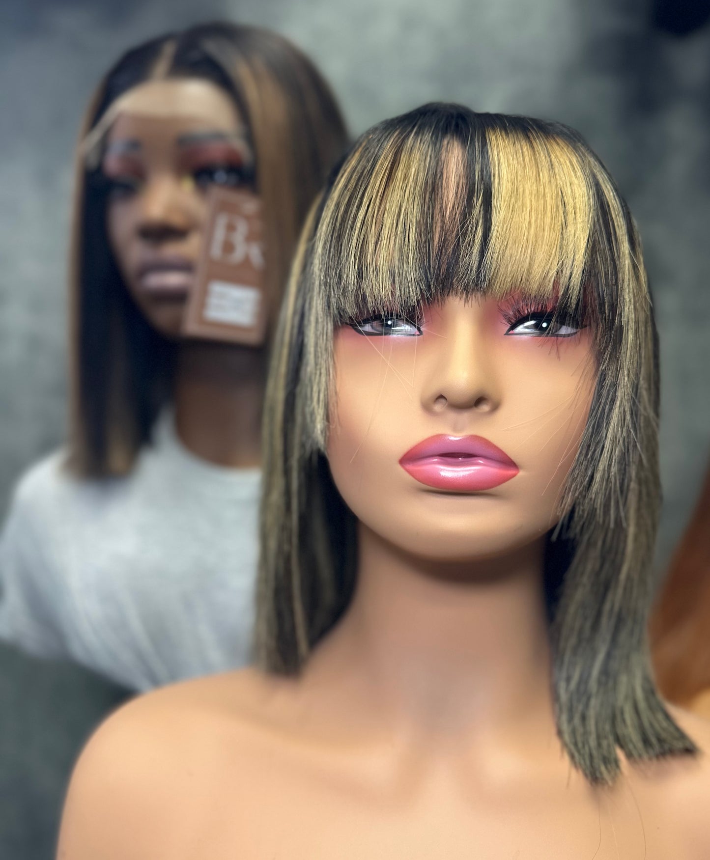 5X5 HD Lace Closure Bob Wig W/ Highlights + Bangs